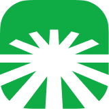 Black radial sunburst pattern with rays extending outward on a green square background with rounded corners.