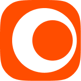 Orange and black abstract logo with a circular design.